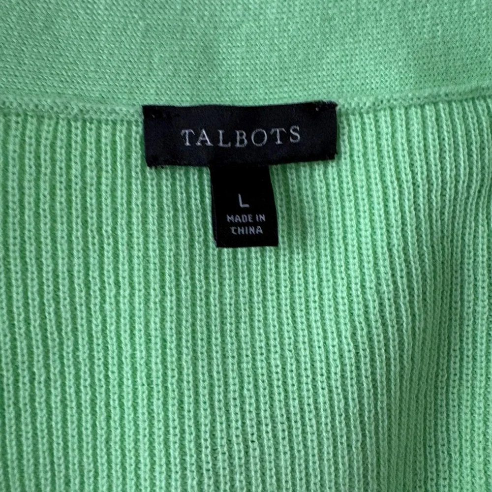Talbots Womens Ribbed Cotton Blend V-Neck Cardigan Sweater L Spring Green Preppy - Picture 5 of 6